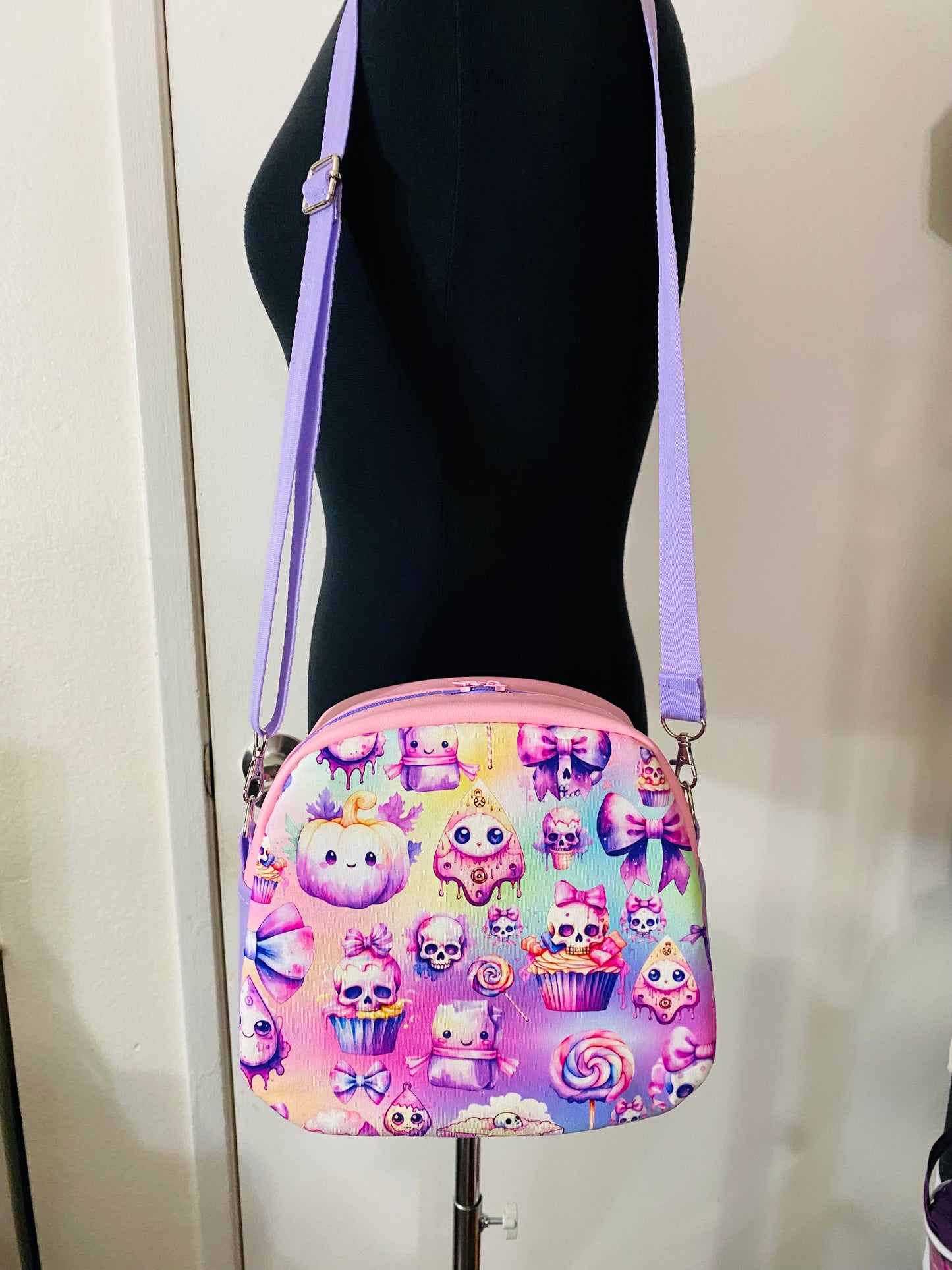 Cupcakes and skulls crossbody bowler