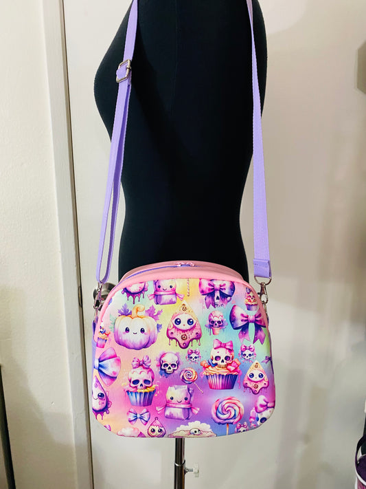 Cupcakes and skulls crossbody bowler