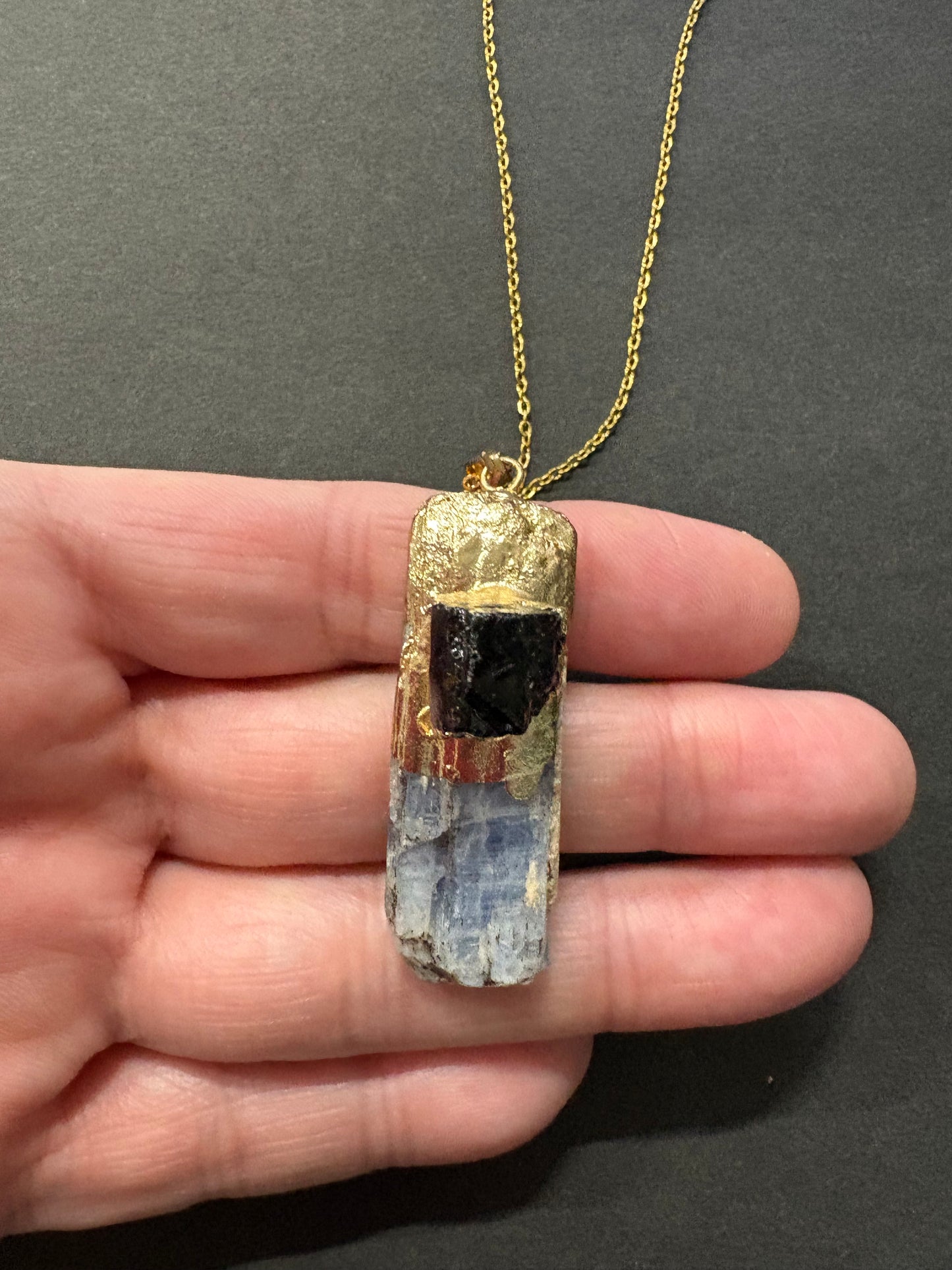 Kyanite and tourmaline pendant necklace