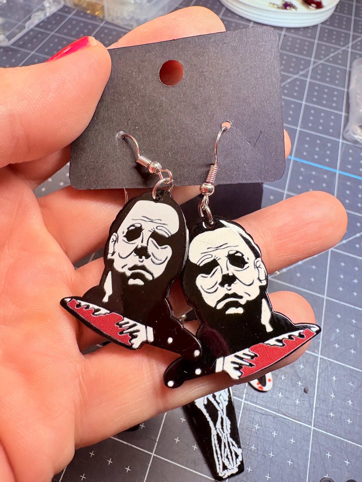 Bloody knife Mike Myers earrings