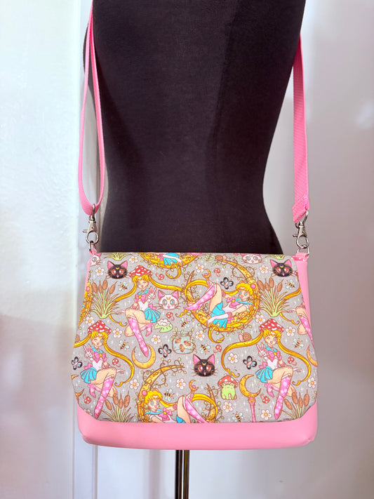 Cottage core moon girl crossbody flap bag