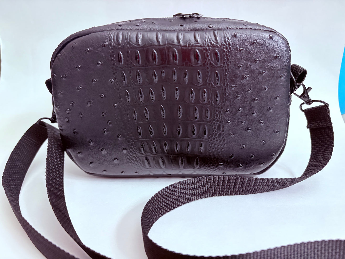 Ostrich matte black crossbody boxy bag