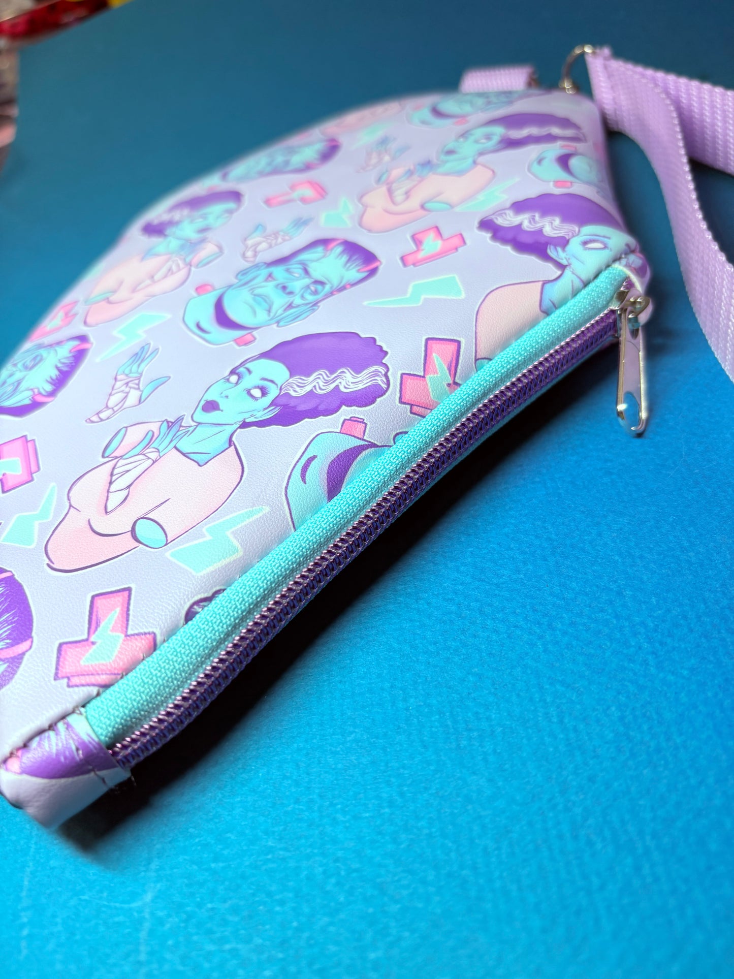 Pastel Frankensteins and bride coffin wristlet
