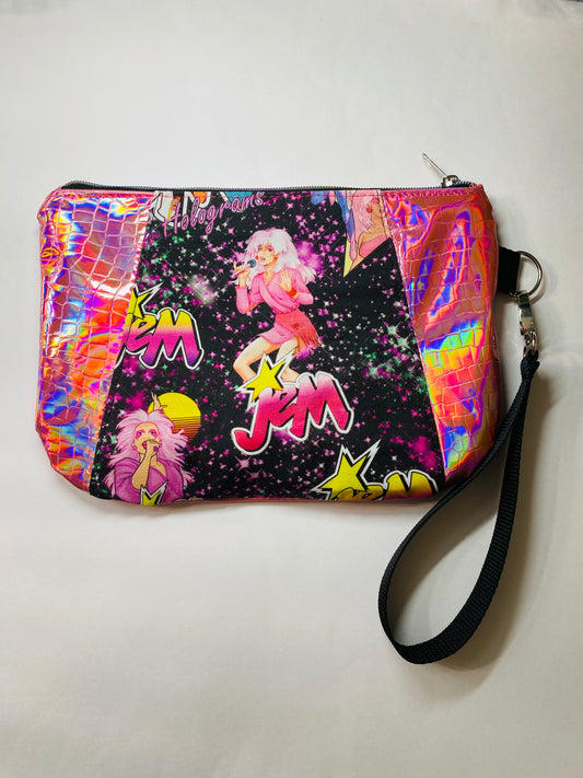 PINK HOLOGRAPHIC JEM WRISTLET CLUTCH POUCH