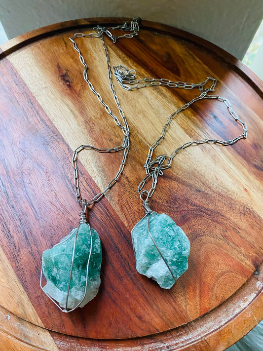 Flourite wire wrapped PENDANT NECKLACE