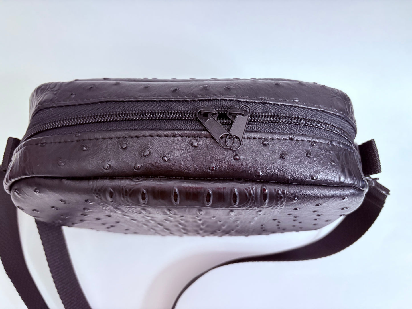 Ostrich matte black crossbody boxy bag