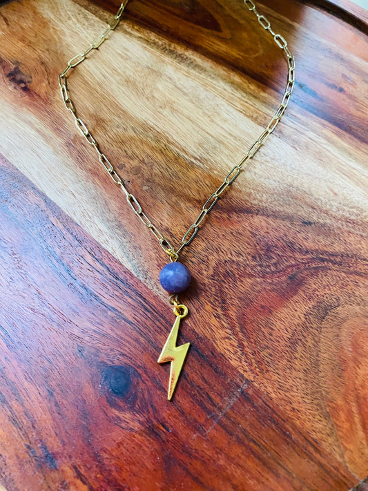 Amethyst lightning necklace on 14k chain