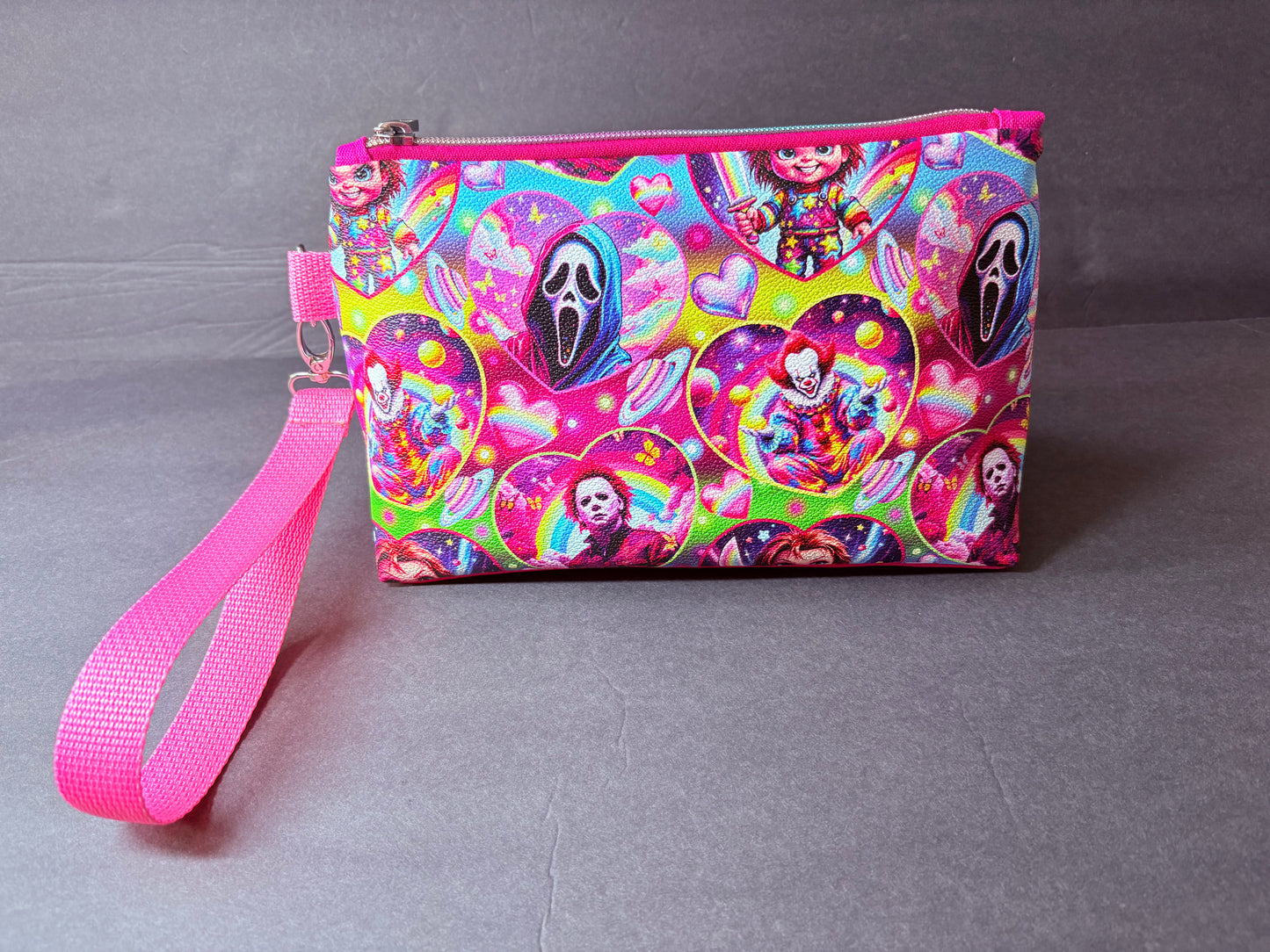 Horror friends wristlet make up pouch