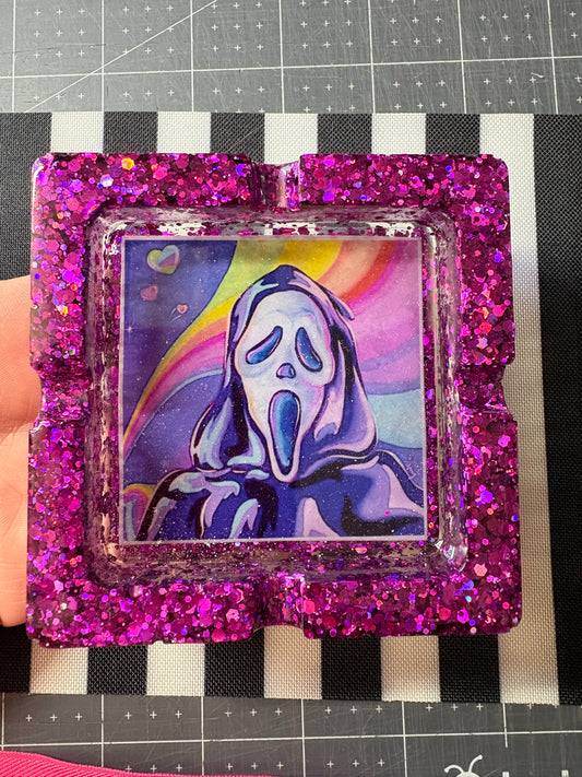 GF square ashtray with pink glitter