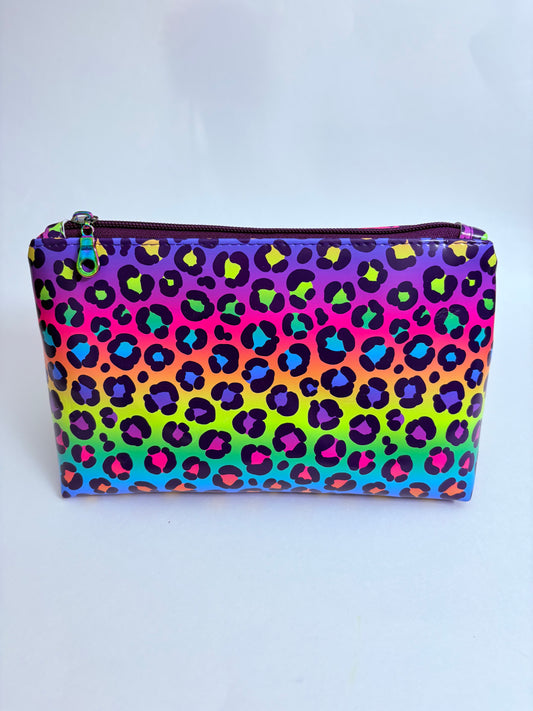 Rainbow leopard make up pouch