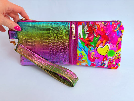 Jem and the holograms Metallic croc wristlet clutch with strap