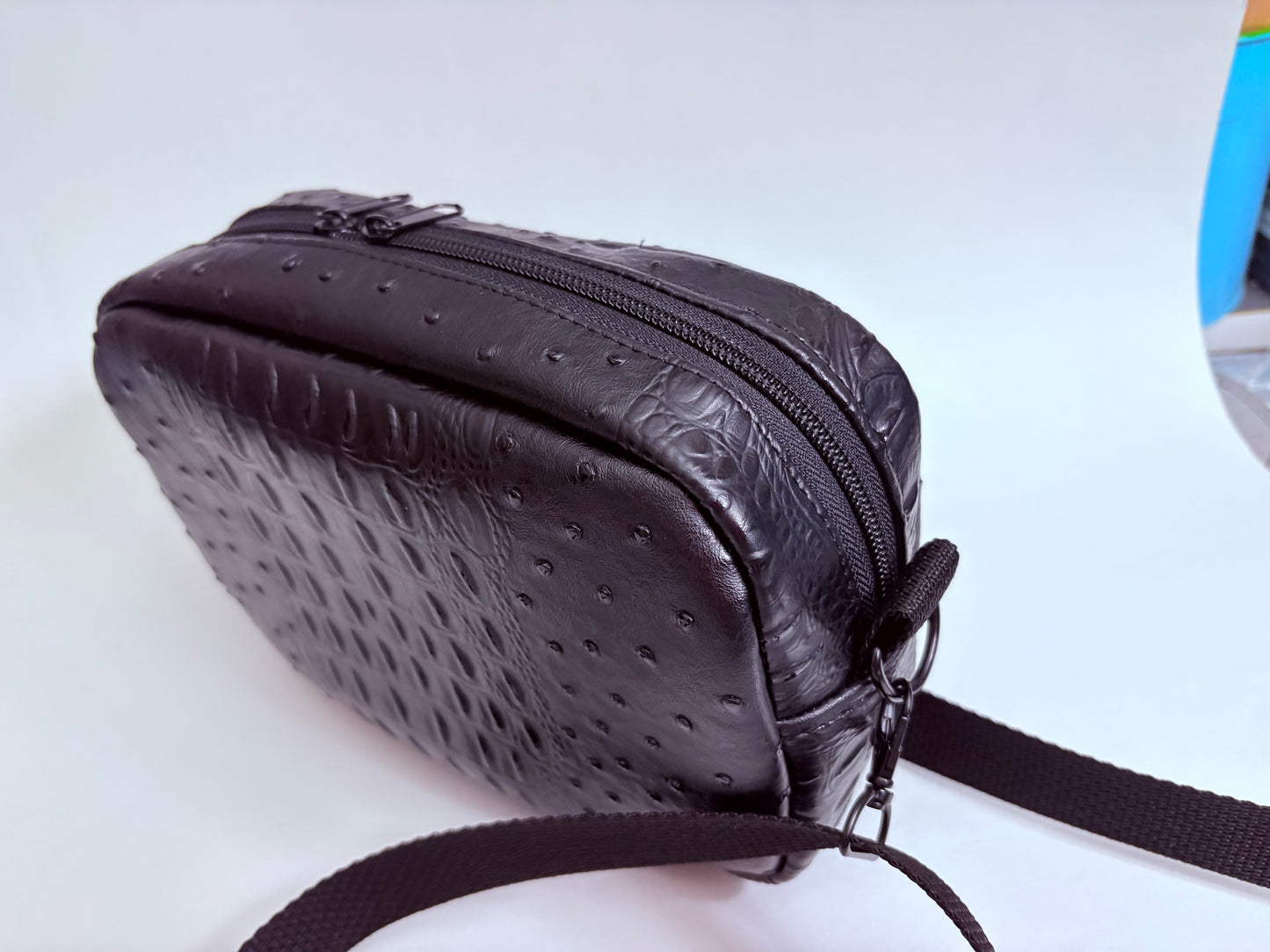 Ostrich matte black crossbody boxy bag