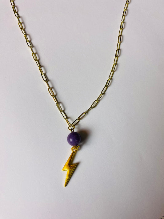 Amethyst lightning necklace on 14k chain