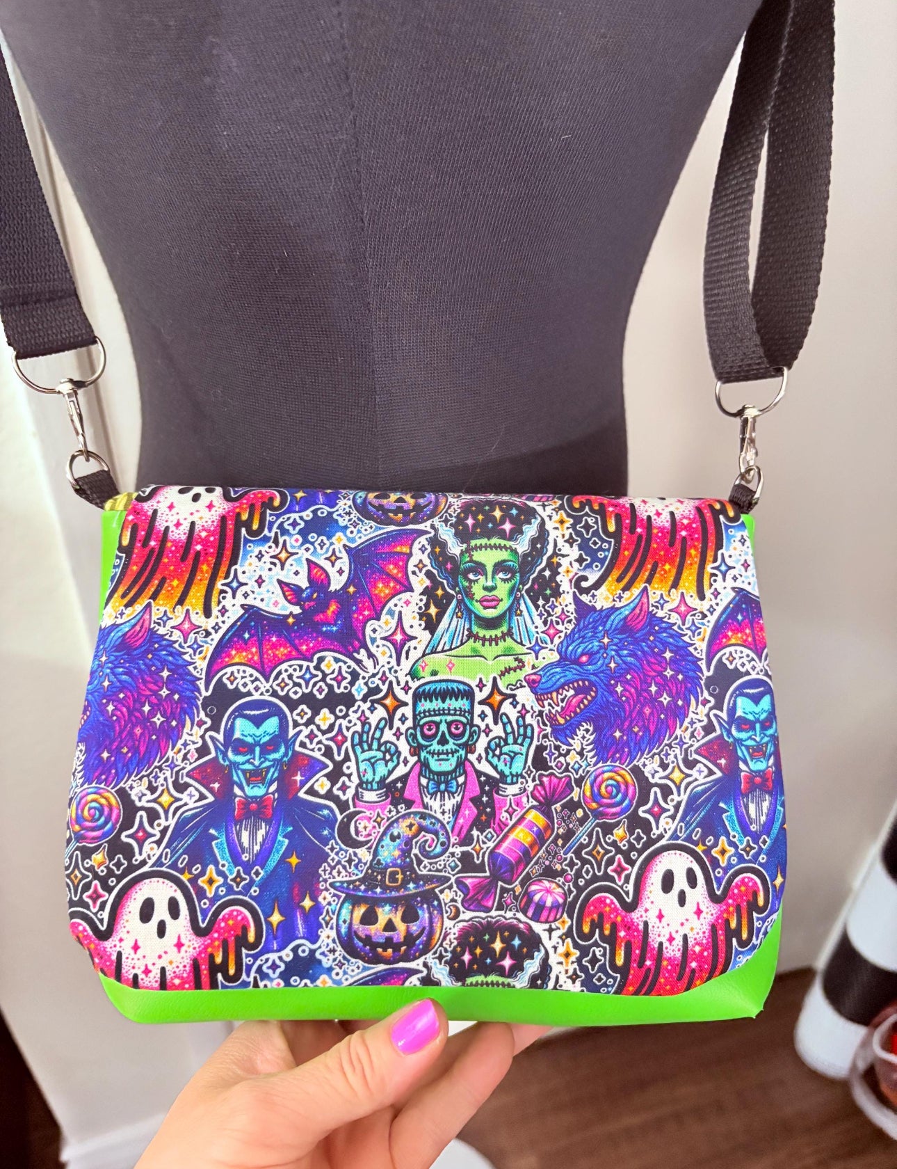 Vintage horror flap crossbody bag