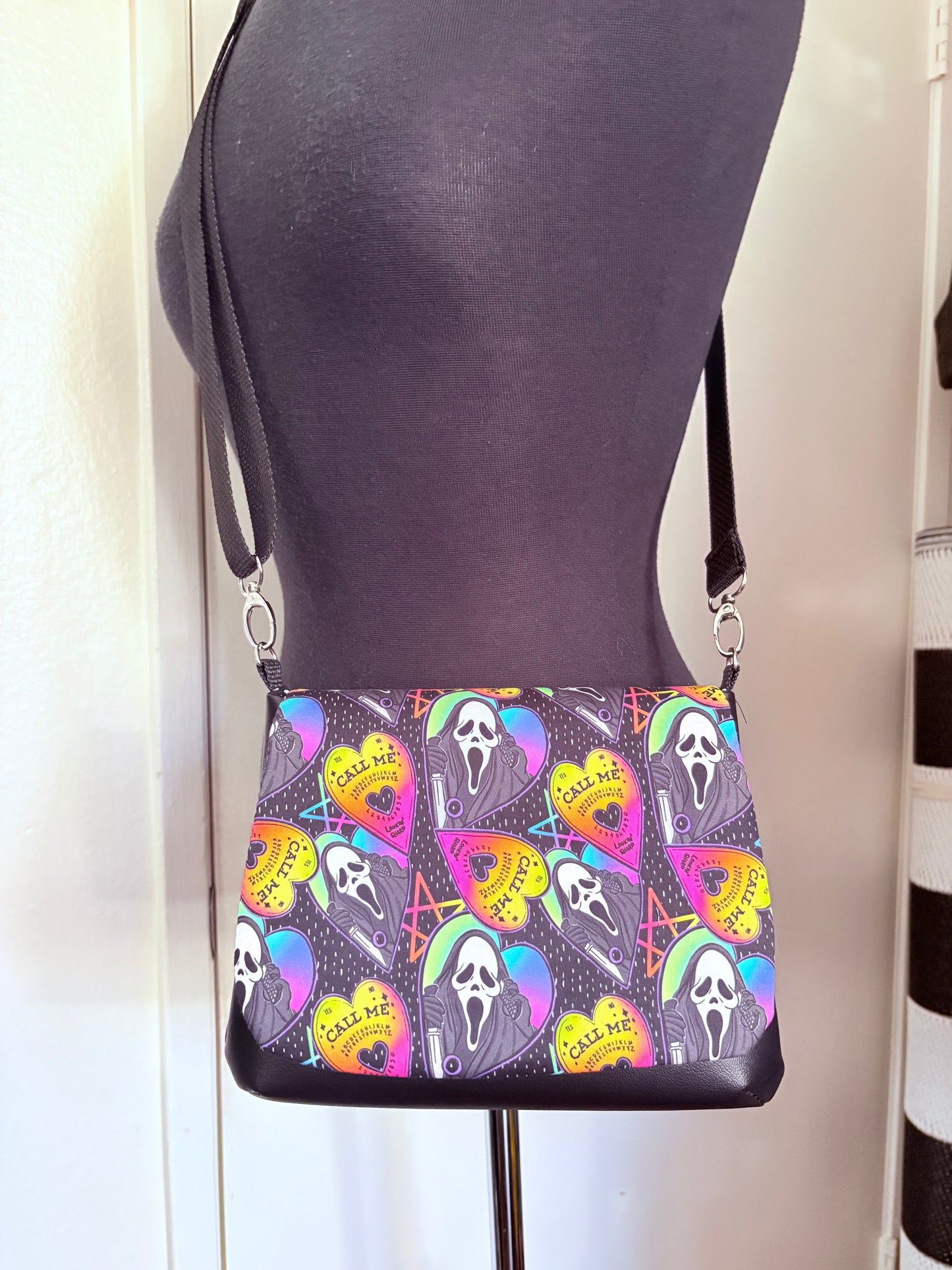 Ghostface scream Ouija flap crossbody bag
