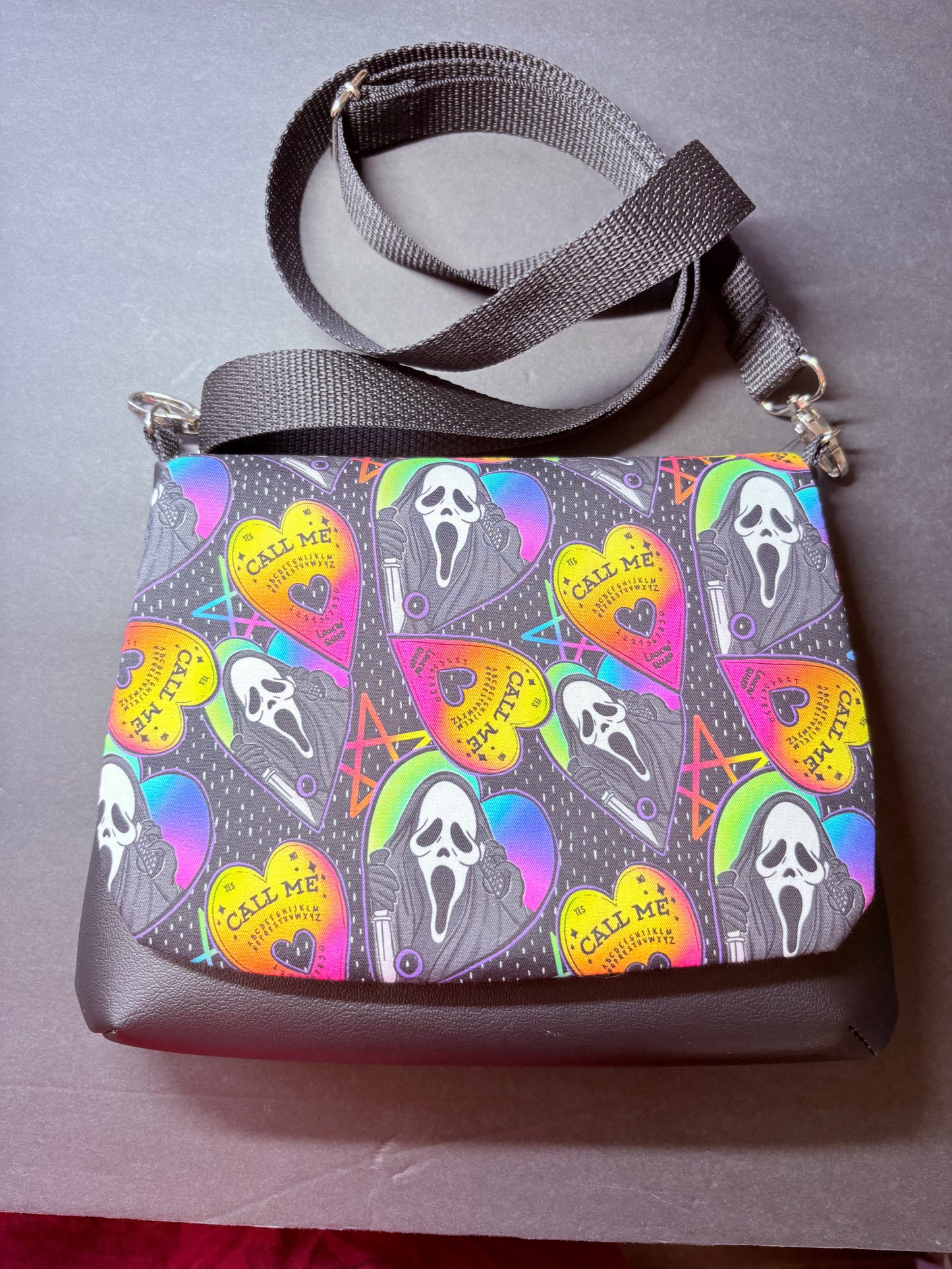 Ghostface scream Ouija flap crossbody bag