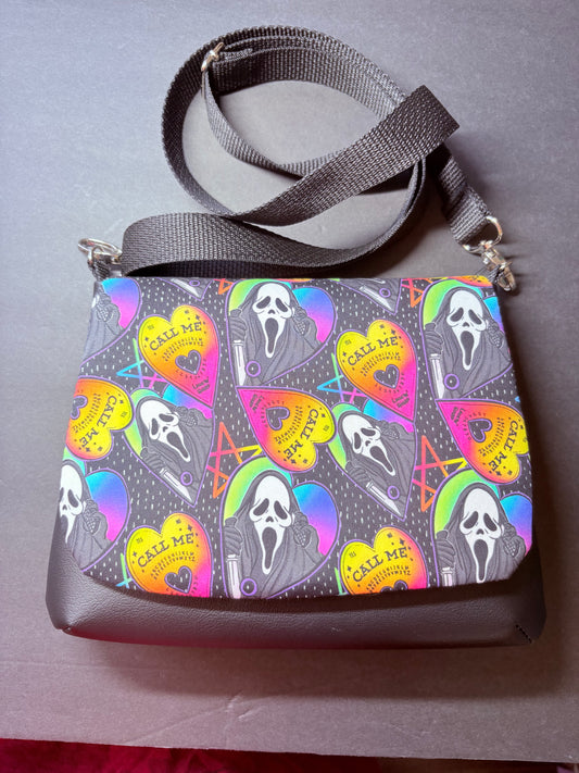 Ghostface scream Ouija flap crossbody bag