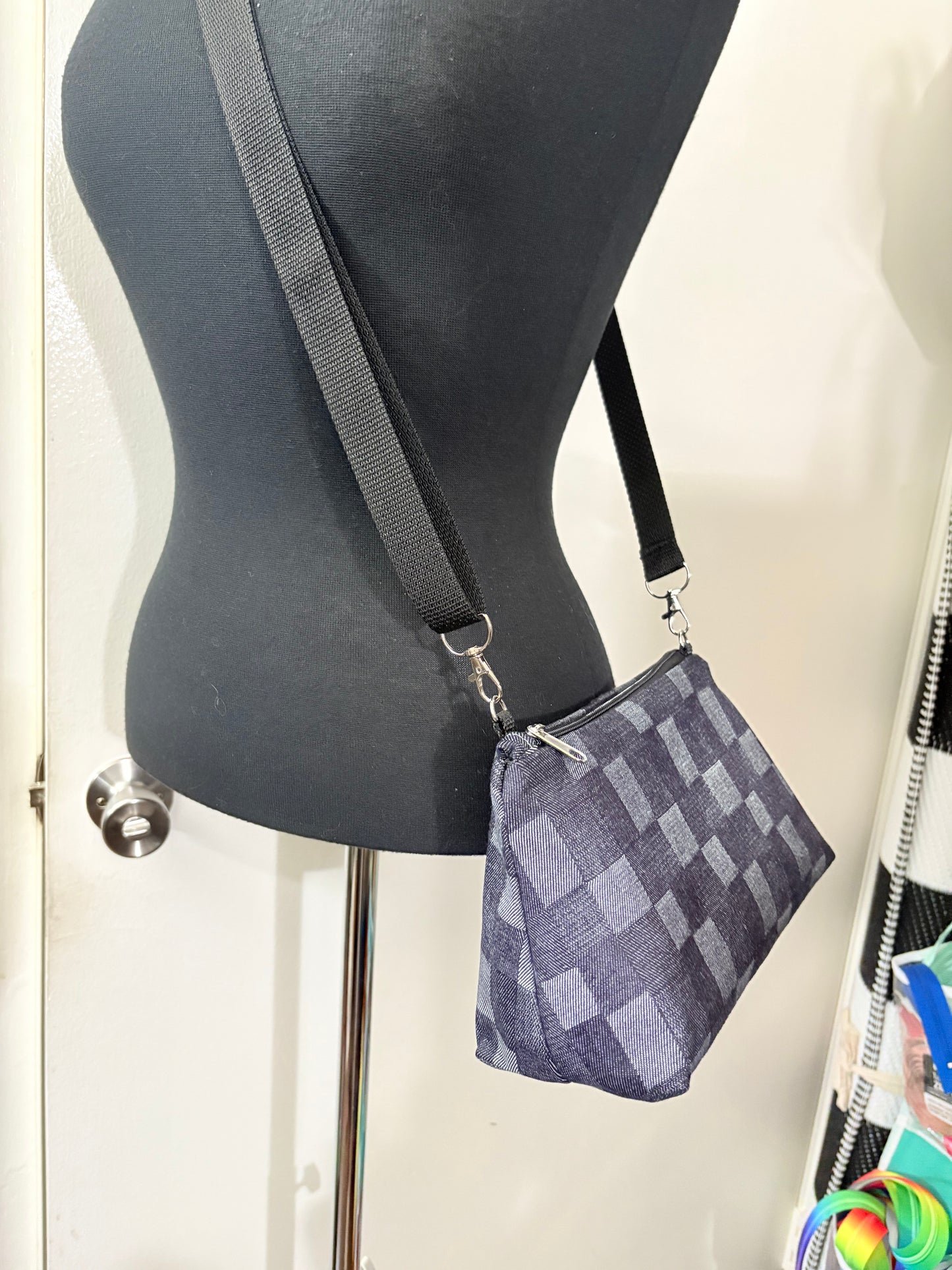 DENIM CHECKERED CROSSBODY