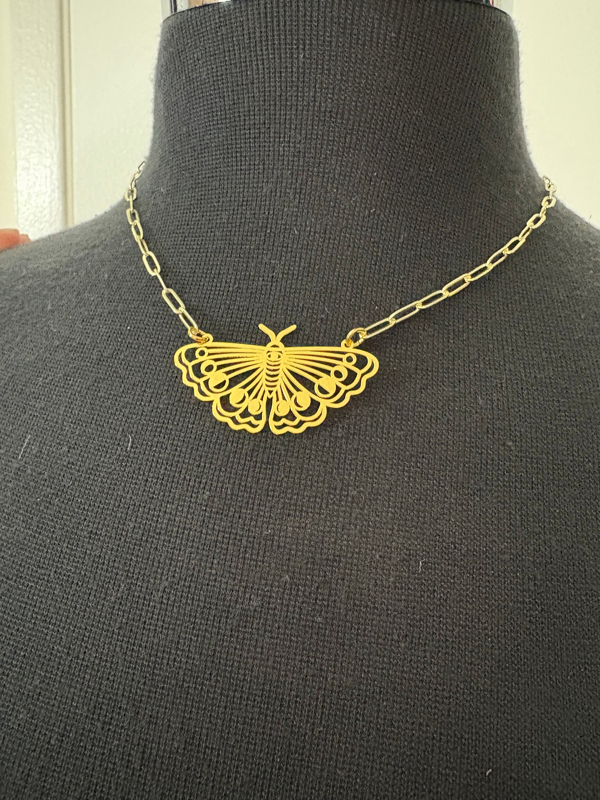 Brass moth necklace