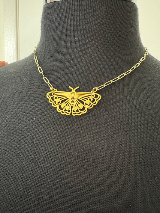 Brass moth necklace
