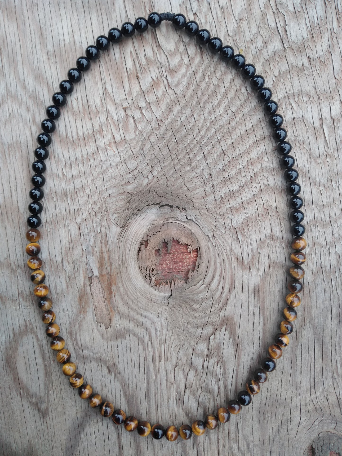 TIGER EYE & ONYX BEADED NECKLACE 50/50 STYLE