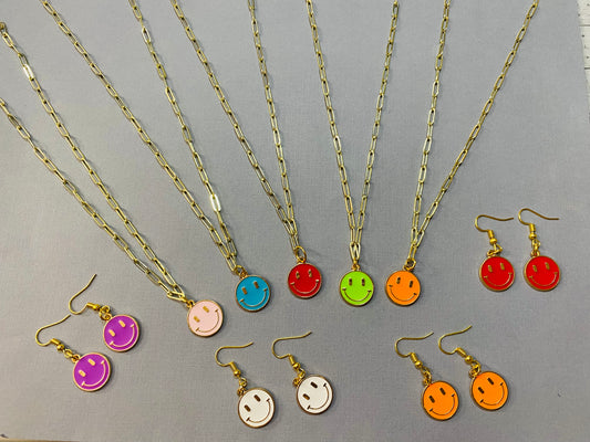 Smiley necklace and earrings