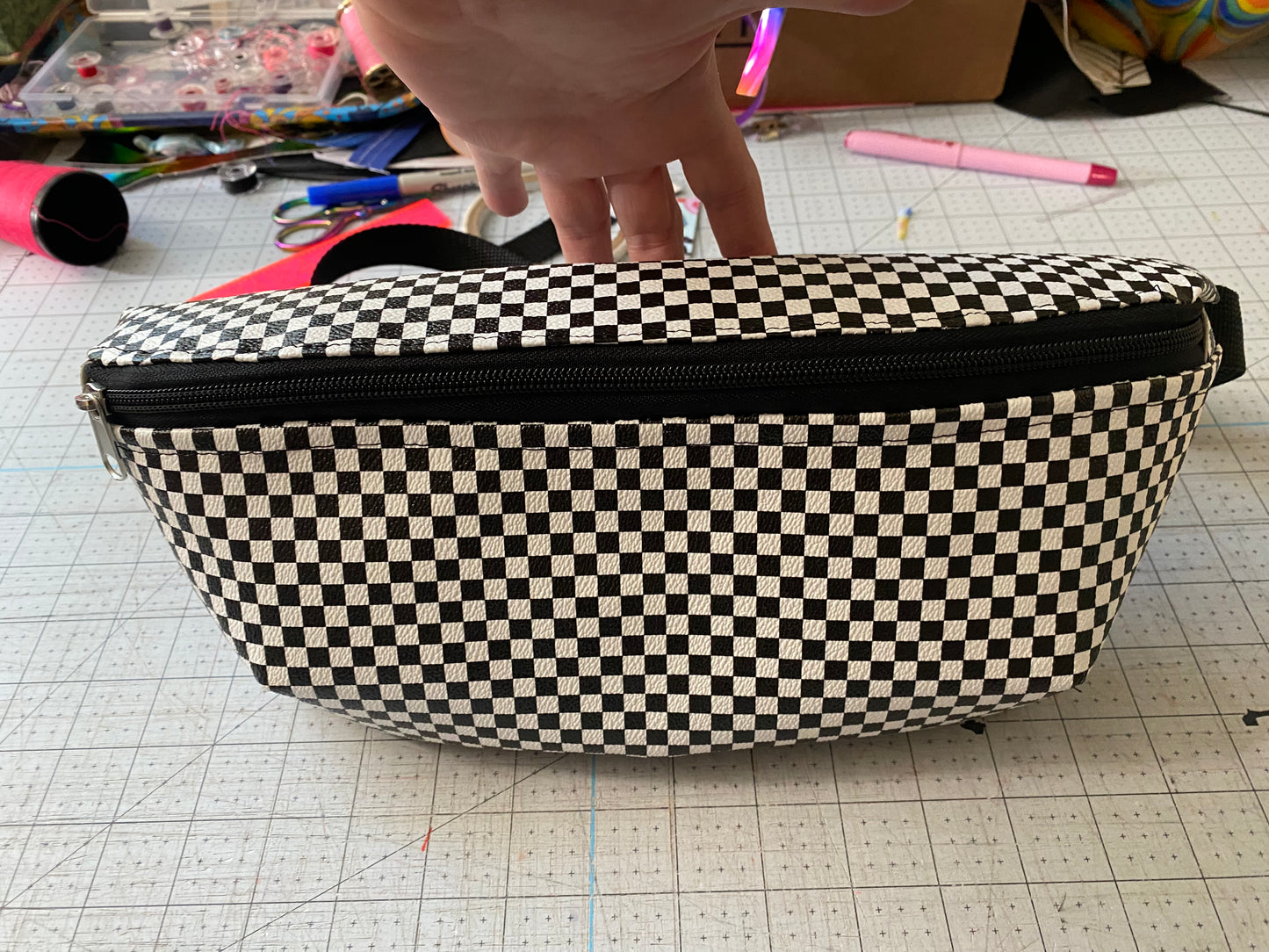 Checkered black and white Fanny pack