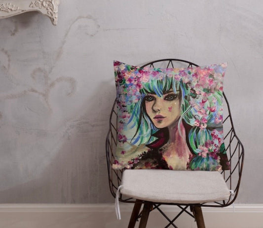 Cherry blossom girl pillow