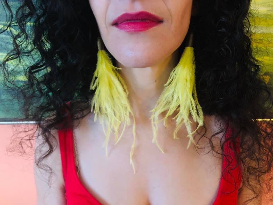 yelloe feather boho bullet gypsy ostrich earrings