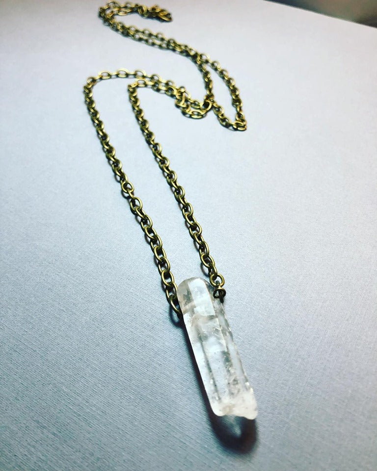 clear quartz necklace pendant bronze jewelry