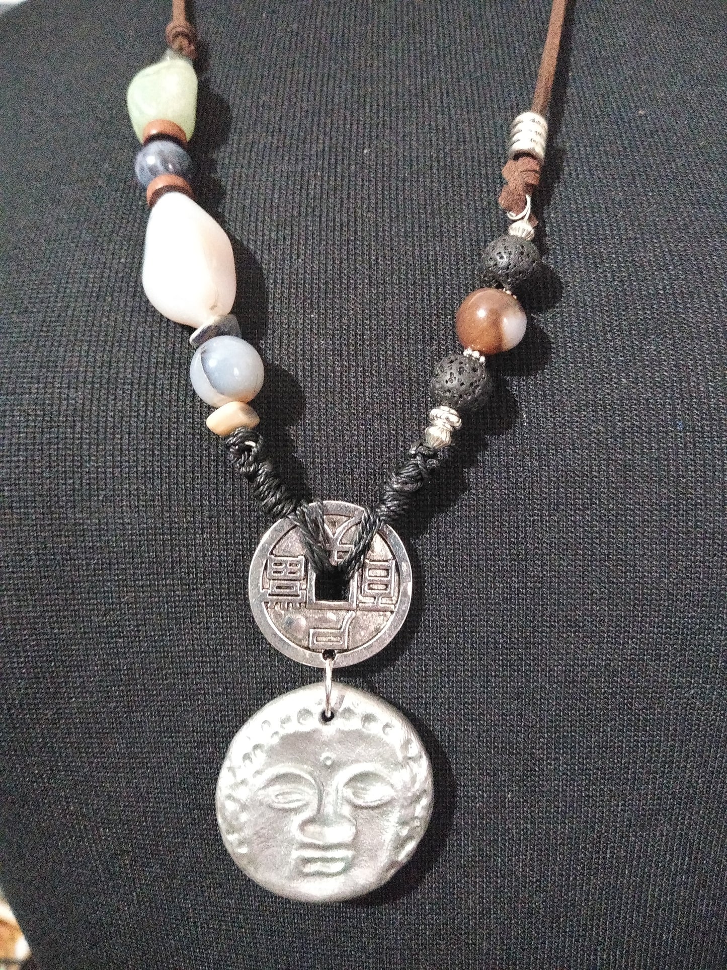 BUDDHA AND COIN AGATE BEAD NECKLACE