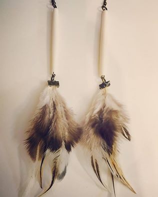 handmade BONE and feather earrings