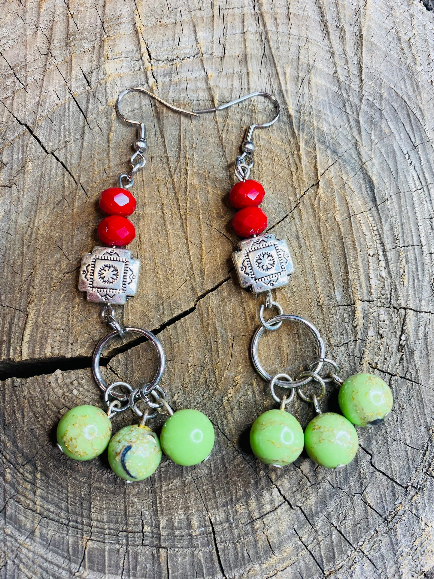 Chrysocolla and coral native earrings