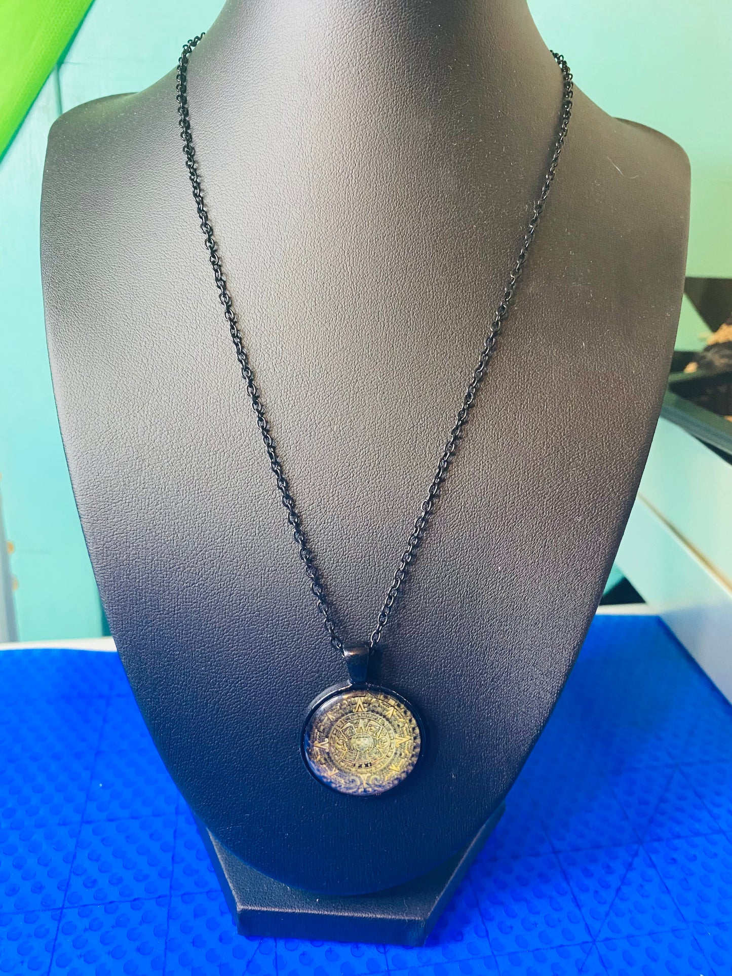 Mayan calendar resin pendant necklace