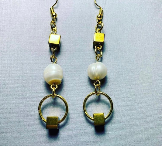 Pearl and pyrite earrings