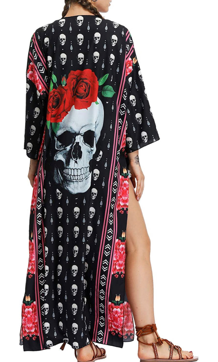 Skull and rose kimono