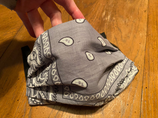 Grey bandana face mask custom men women kids sizes w/filter pocket