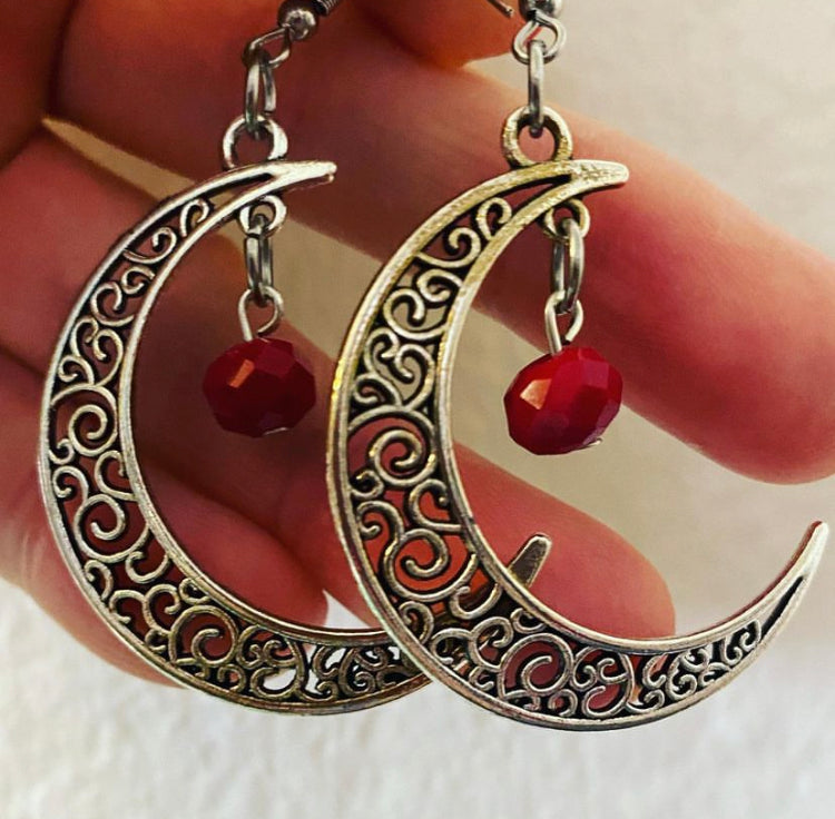 Coral crescent moon EARRINGS
