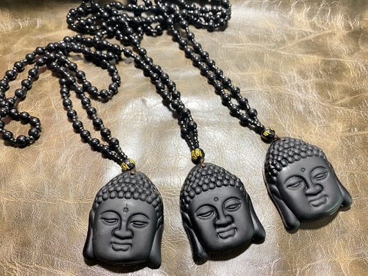 BUDDHA HAND CARVED OBSIDIAN HEALING BUDDHA NECKLACE