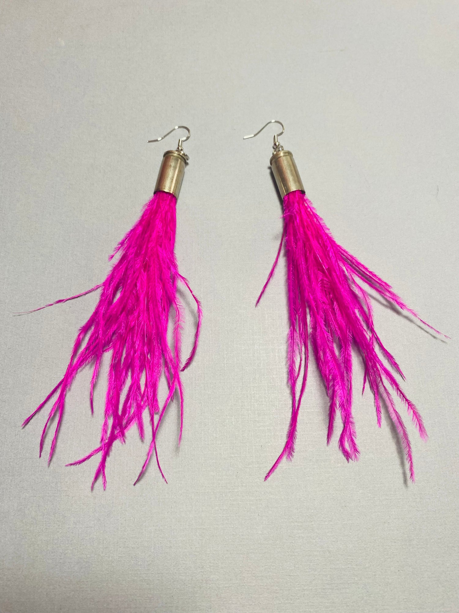 hot pink feather boho bullet gypsy ostrich earrings