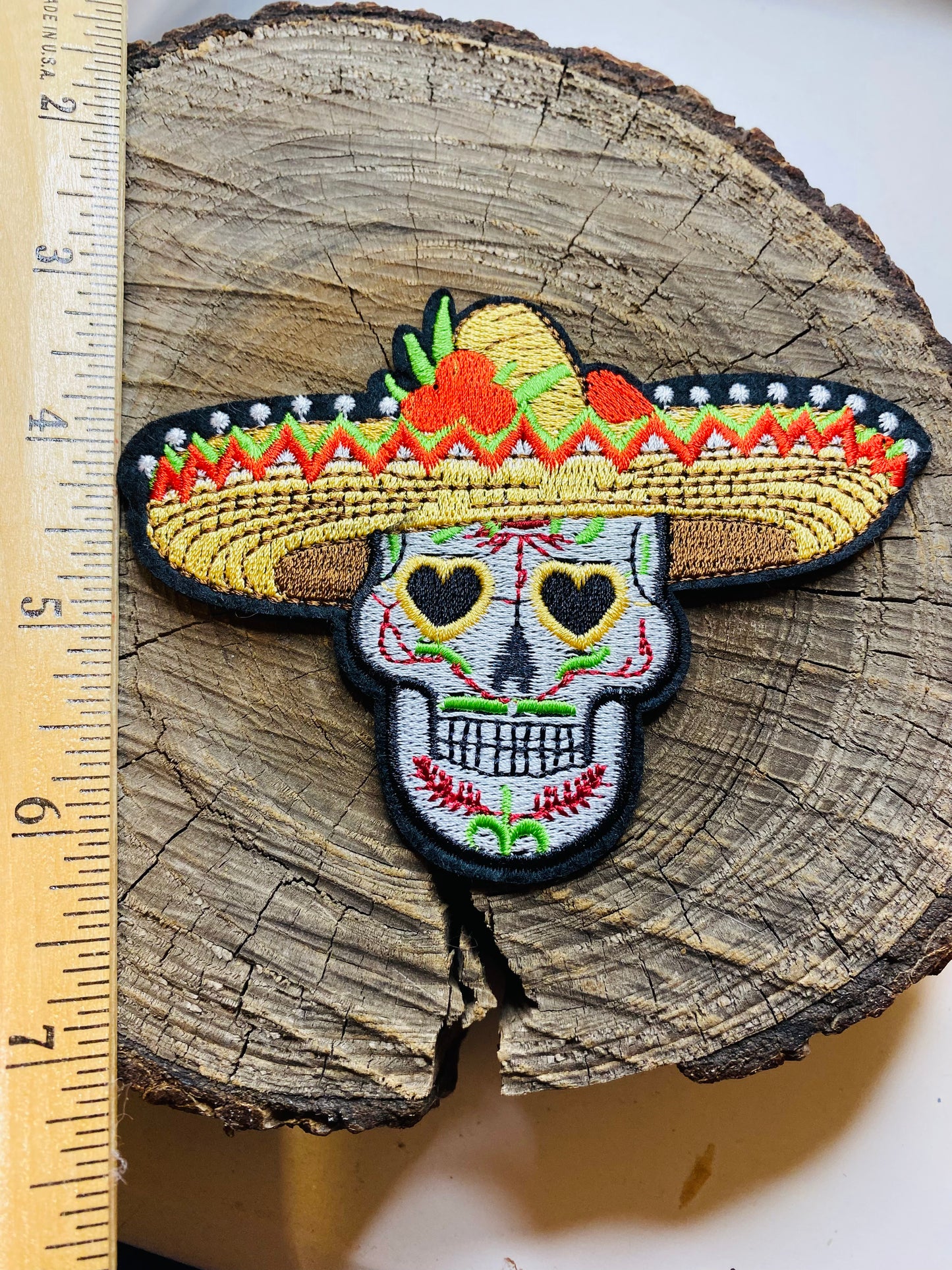 Day of the dead sombrero iron on patch