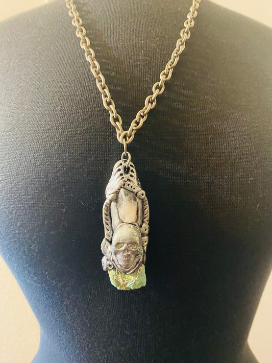 Clear quartz Pirate scull necklace