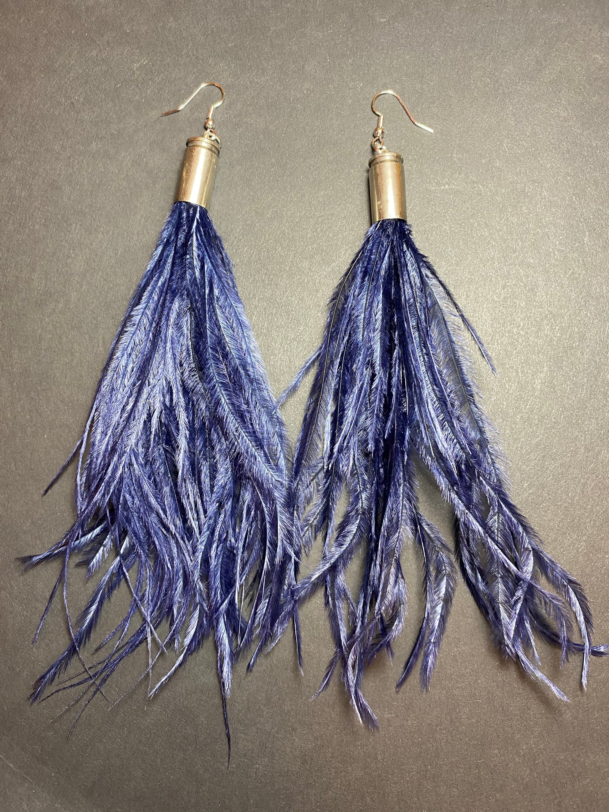 navy feather boho bullet gypsy ostrich earrings