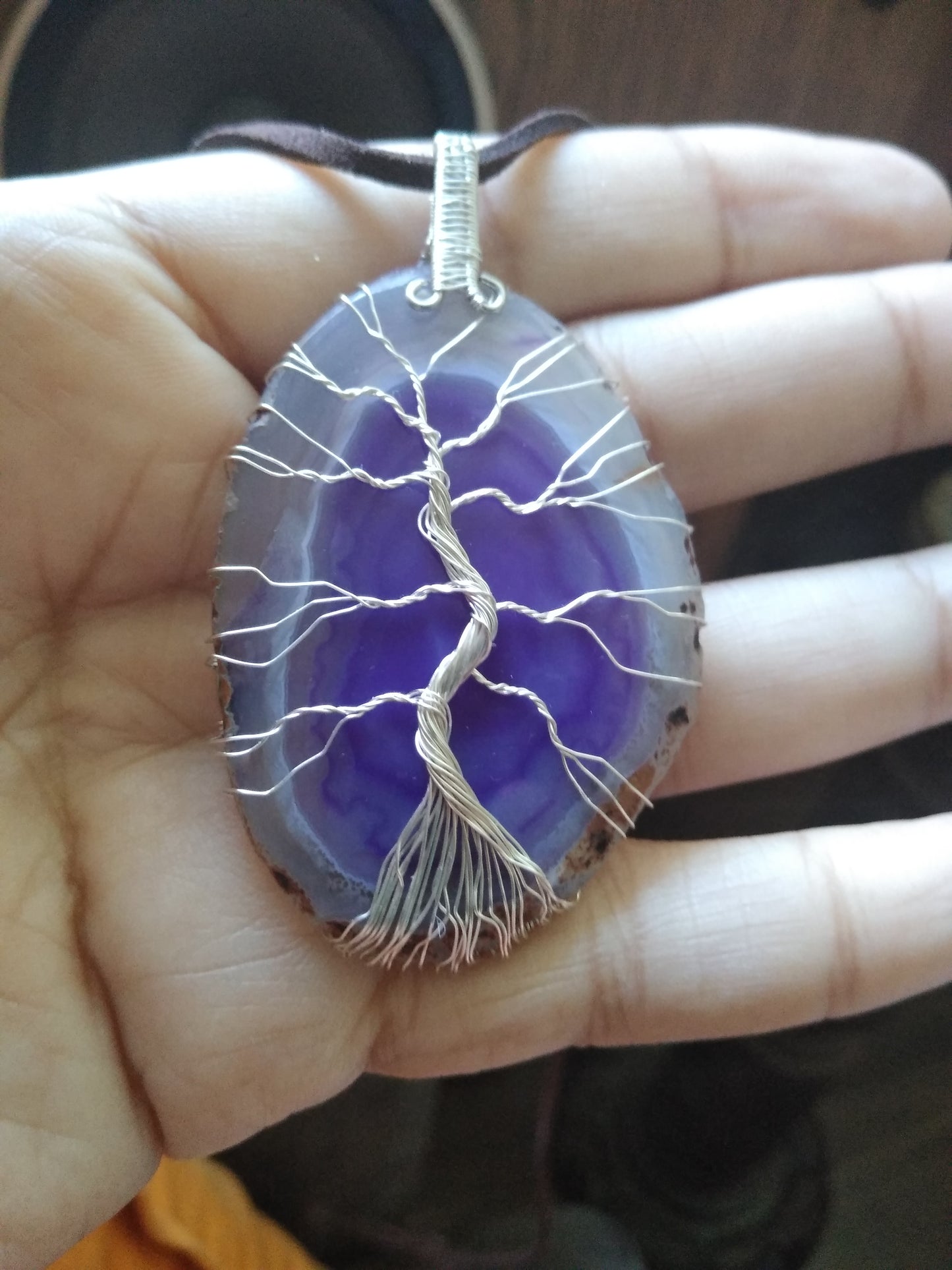 PURPLE AGATE GEODE TREE OF LIFE WIRE WRAPPED NECKLACES